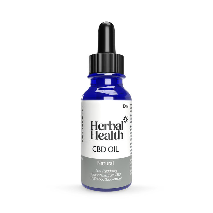 Herbal Health CBD Oil Drops 2000mg 10ml -Natural Flavour Broad Spectrum CBD 20%