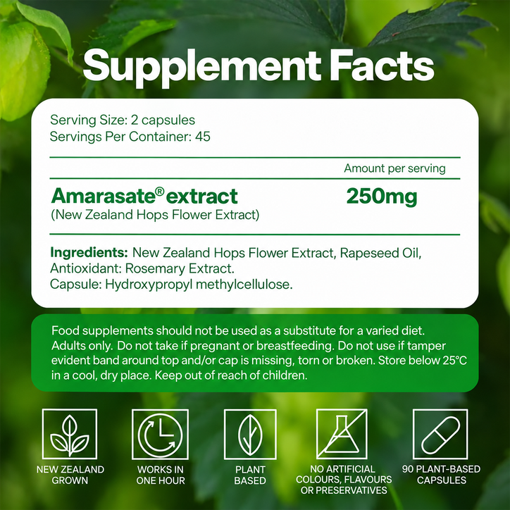 Calocurb Amarasate | Hops Extract Supplement | Patented Plant-Based Formula from New Zealand Hops | Caffeine & Sugar Free | 90 Capsules | 1 Month Supply image 5