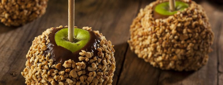 Sugar free Salted Caramel Apples coated in nuts
