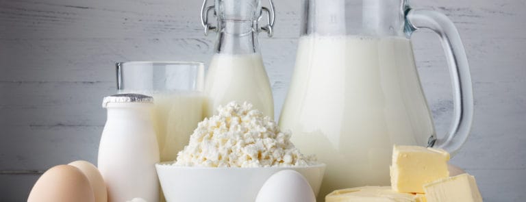 Various dairy products such as butter, eggs, milk and cheese