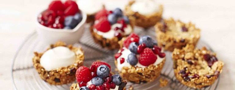 Granola breakfast cups on a cooling tray