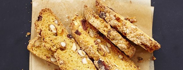 Almond and apricot biscotti on parchment paper