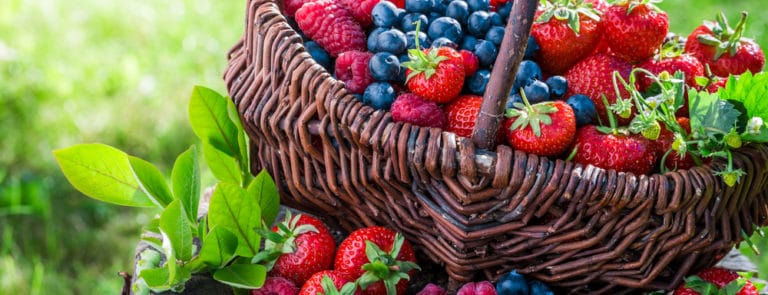 Healthy berries in basket