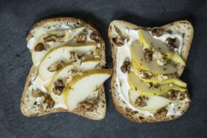 cheese and pear on bread