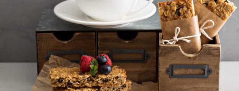 Granola bars with coffee for breakfast to go