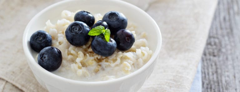 Rice pudding with maple syrup and blueberries