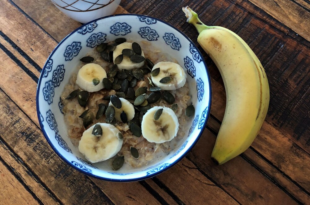 porridge in a bowl with banana