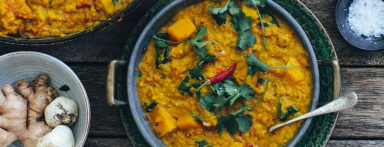 Butternut squash, lentil and spinach curry