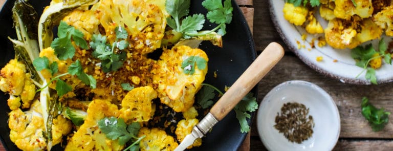 Turmeric and coconut crusted baked cauliflower