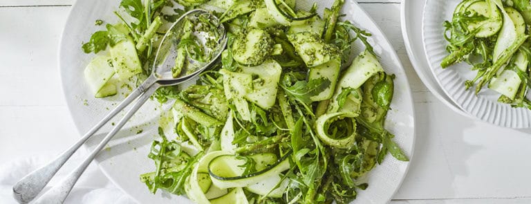 Courgette and Asparagus Salad with Pumpkin Seed Pesto