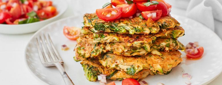 Green vegetable fritters with tomato salsa