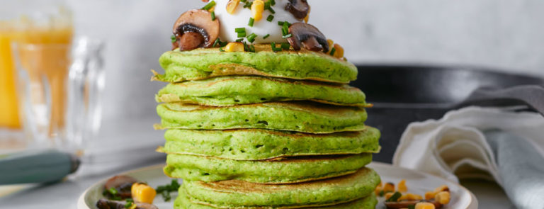 Green spinach pancakes with mushrooms & sweetcorn image