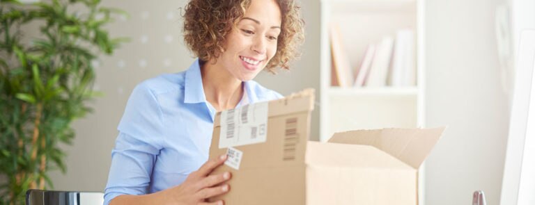 Woman opening a delivery