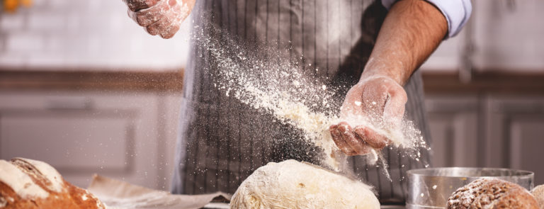 making bread with flour