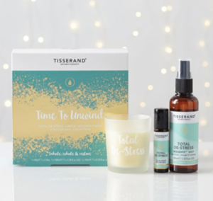 Tisserand relaxation, candle and skincare gift set.