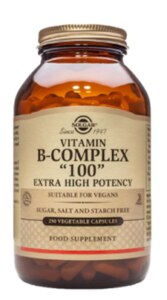 A bottle of Solgar Vitamin B- Complex Tablets.