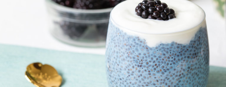 Overnight oats, topped with a blackberry